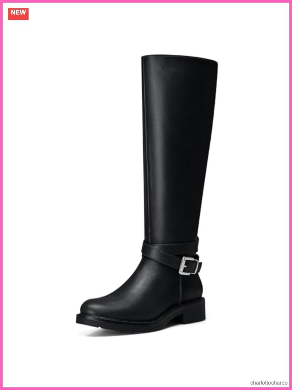 Wide Calf Knee High Leather Look Boots Low Heel Side Zipper